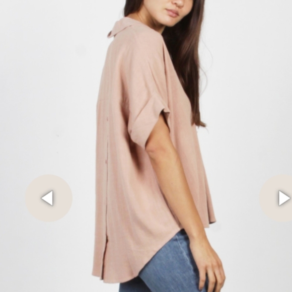 Mod Ref Women's Linen Oversized Relax Fit Aaron Top Blush Pink Size S EUC - Picture 1 of 15